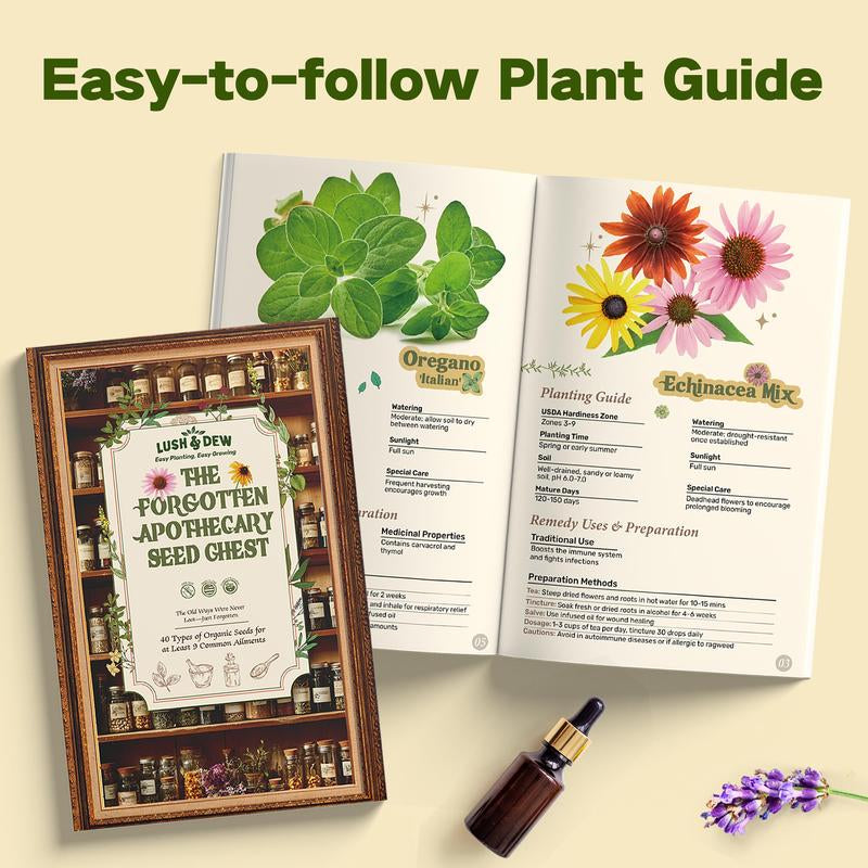 LUSH&DEW the Forgotten Apothecary Seed Chest - 40 Varieties of Non-Gmo Medicinal Herb Seeds in Elegant Wooden Display Box for Gardening Enthusiasts