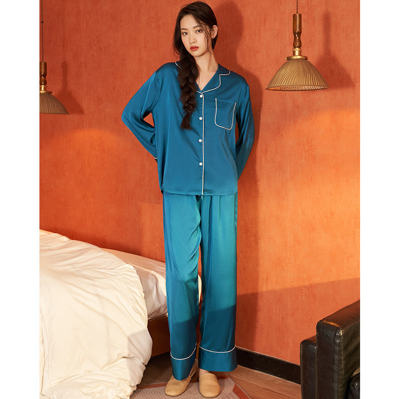 Simple Casual Satin Chiffon Pajamas Long-sleeved Trousers Home Wear Suit