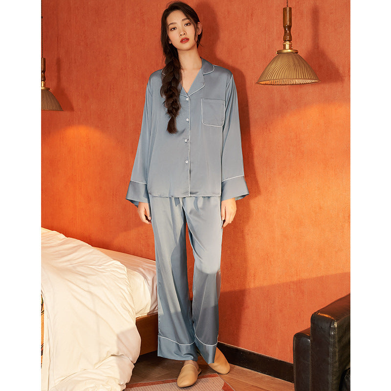 Simple Casual Satin Chiffon Pajamas Long-sleeved Trousers Home Wear Suit