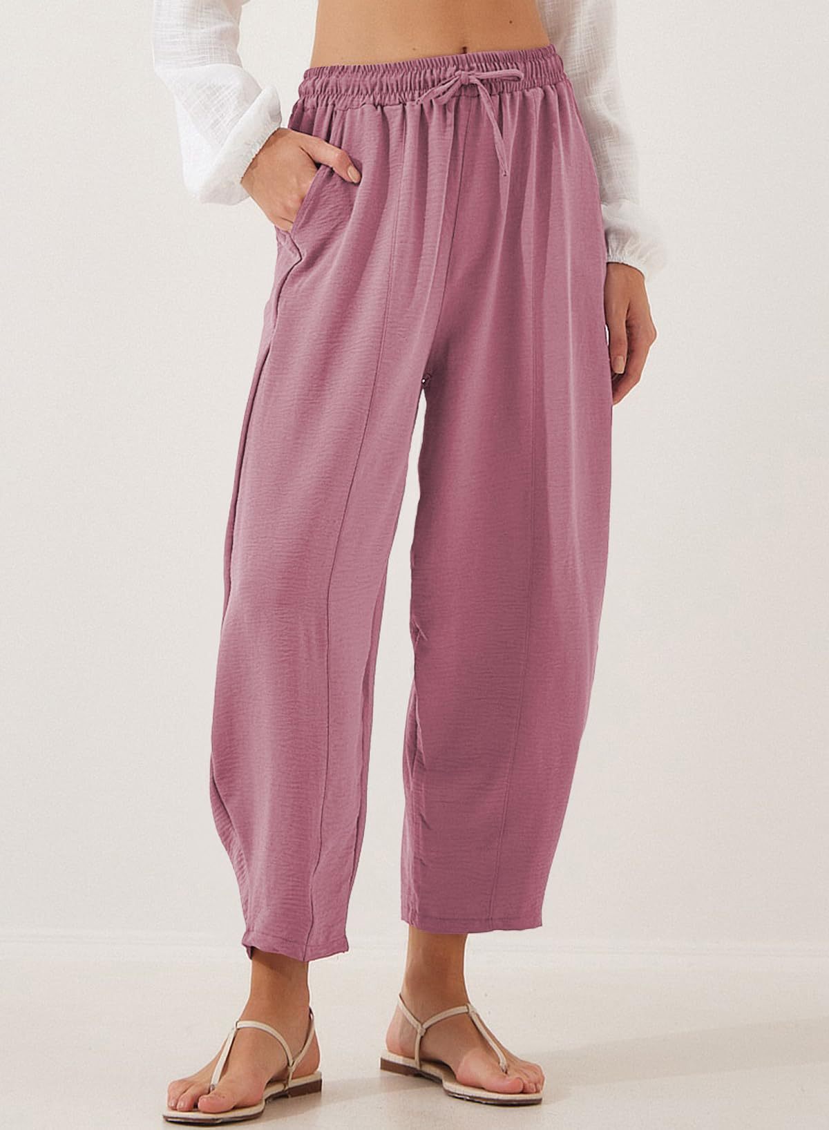 Pleated Mid-waist Straight Loose Casual Cotton And Linen Cropped Pants