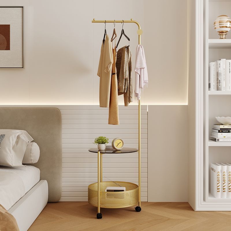 Golden Freestanding Clothing Rack with Shelves-1
