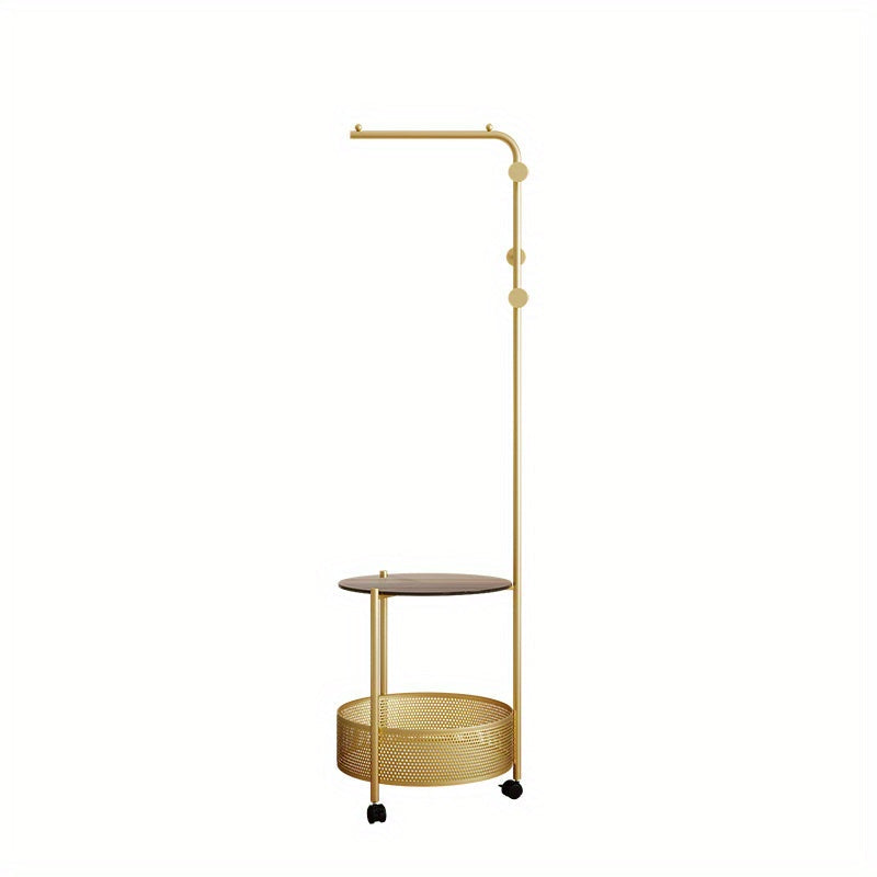 Golden Freestanding Clothing Rack with Shelves-0