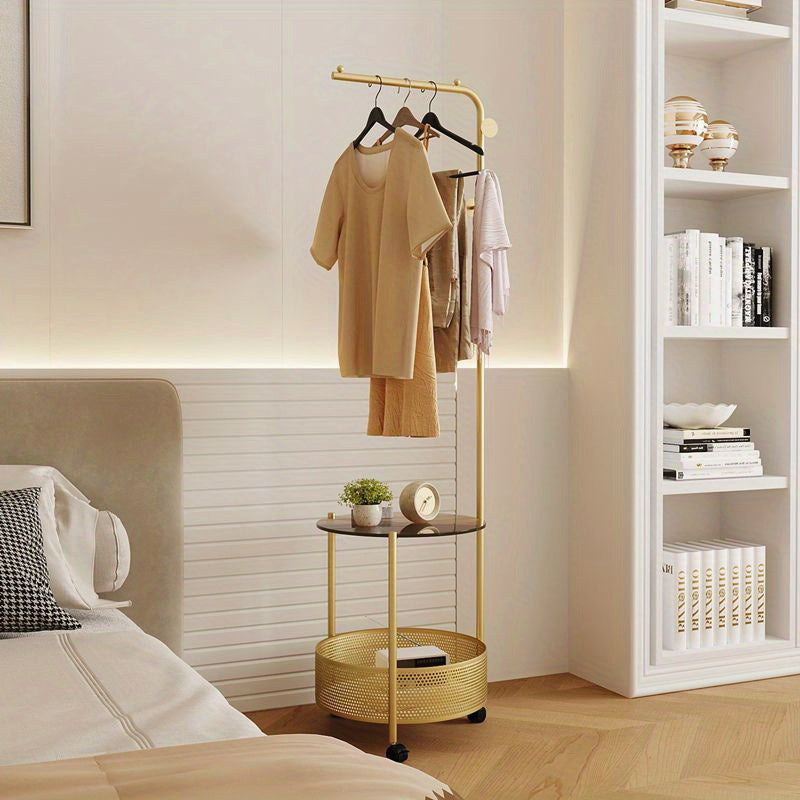 Golden Freestanding Clothing Rack with Shelves-3