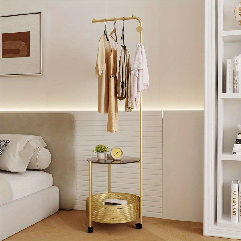 Golden Freestanding Clothing Rack with Shelves-2