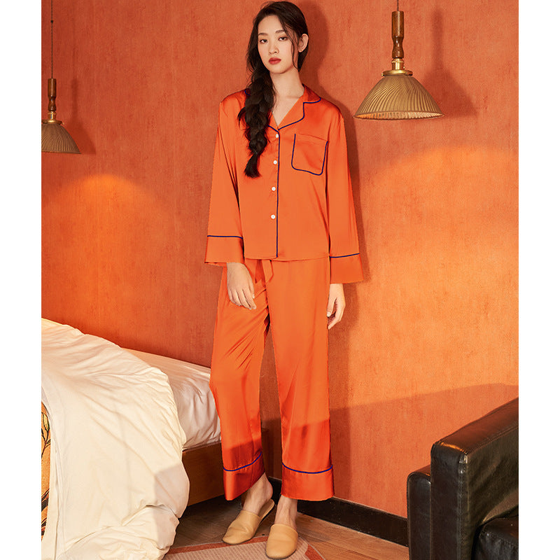 Simple Casual Satin Chiffon Pajamas Long-sleeved Trousers Home Wear Suit