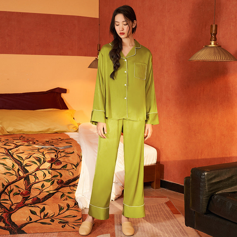 Simple Casual Satin Chiffon Pajamas Long-sleeved Trousers Home Wear Suit