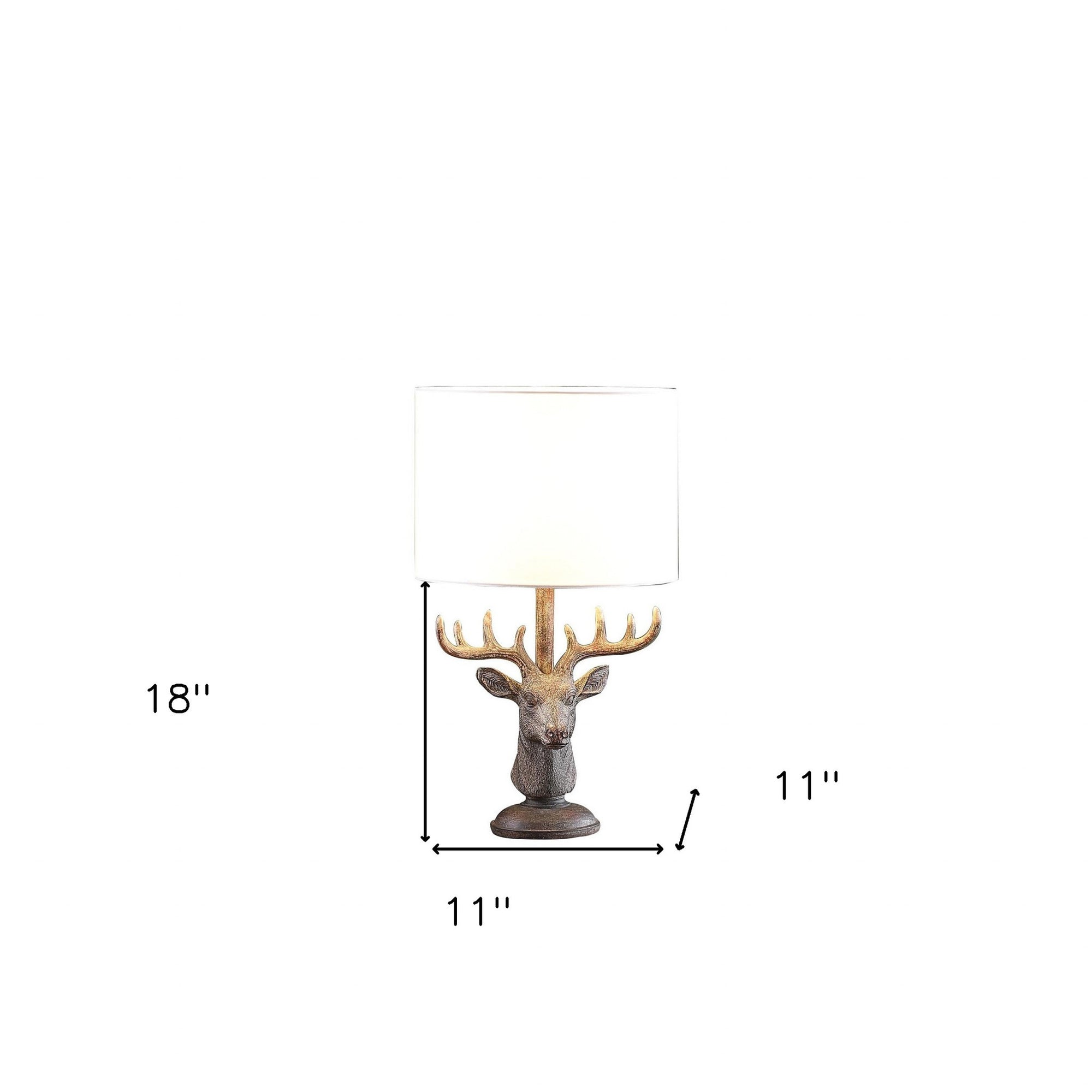 18" Antiqued Bronzed Stag Bust Table Lamp With White Drum Shade-4