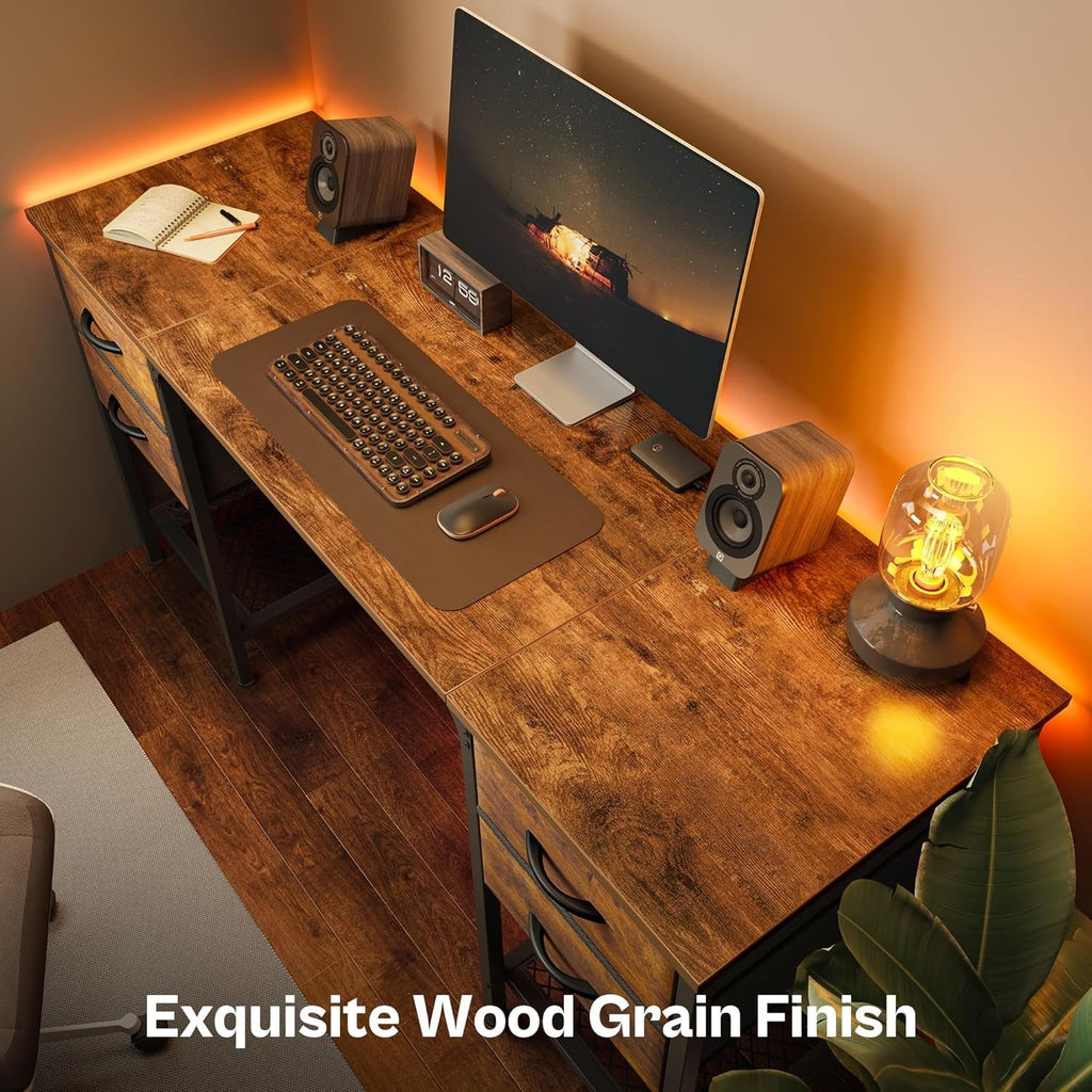 55 Inch Computer Desk with 4 Drawers, Office Desk with Mesh Shelf, Gaming Desk, Large Storage, Writing Desk Work Desk for Home Office, Study, Bedroom, Work from Home, Rustic Brown-4