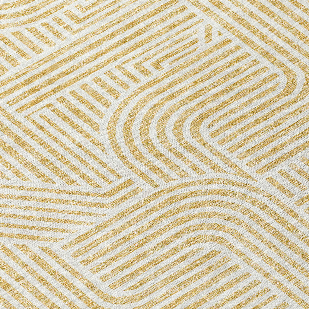 8' Gold And Beige Round Abstract Washable Indoor Outdoor Area Rug-3