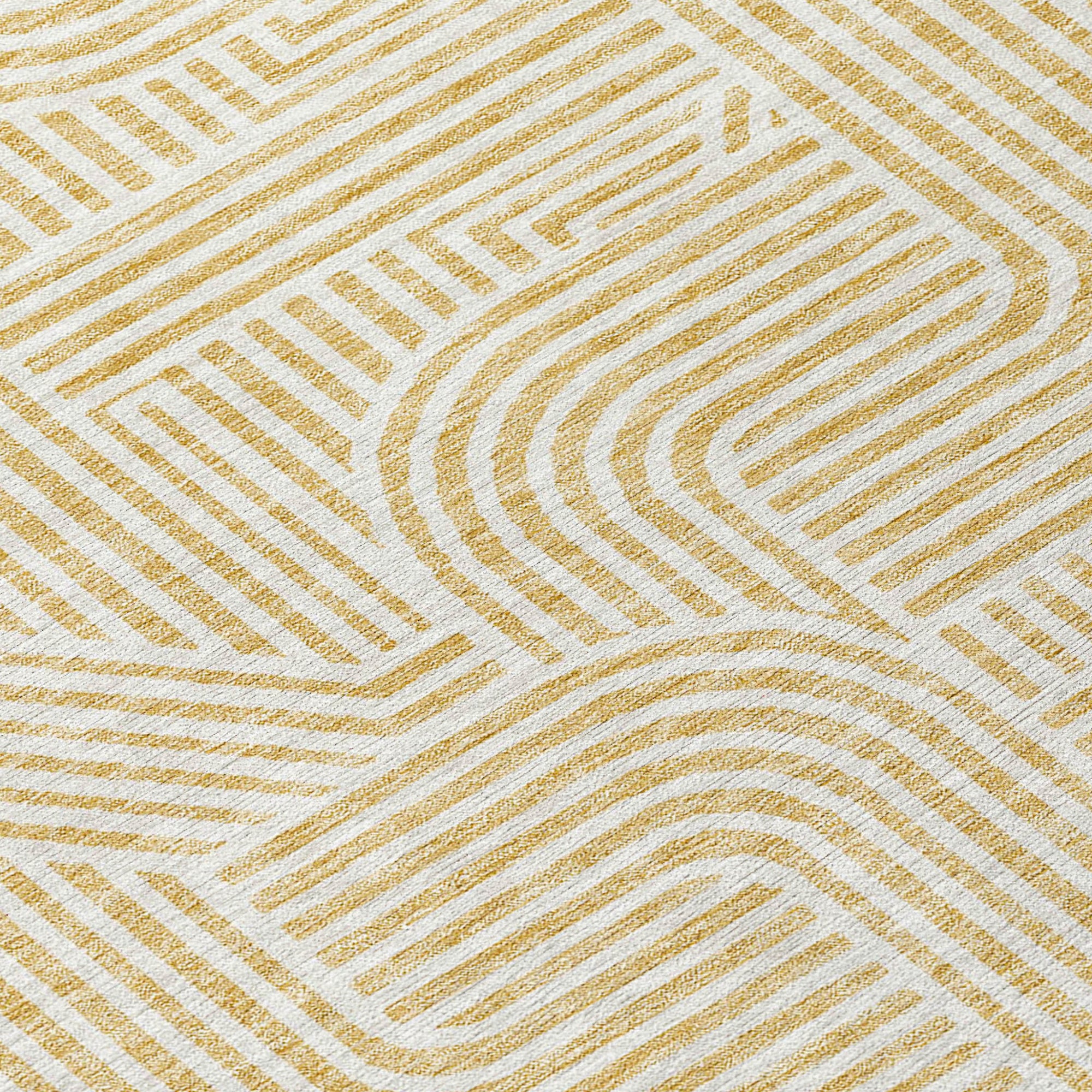8' Gold And Beige Round Abstract Washable Indoor Outdoor Area Rug-3