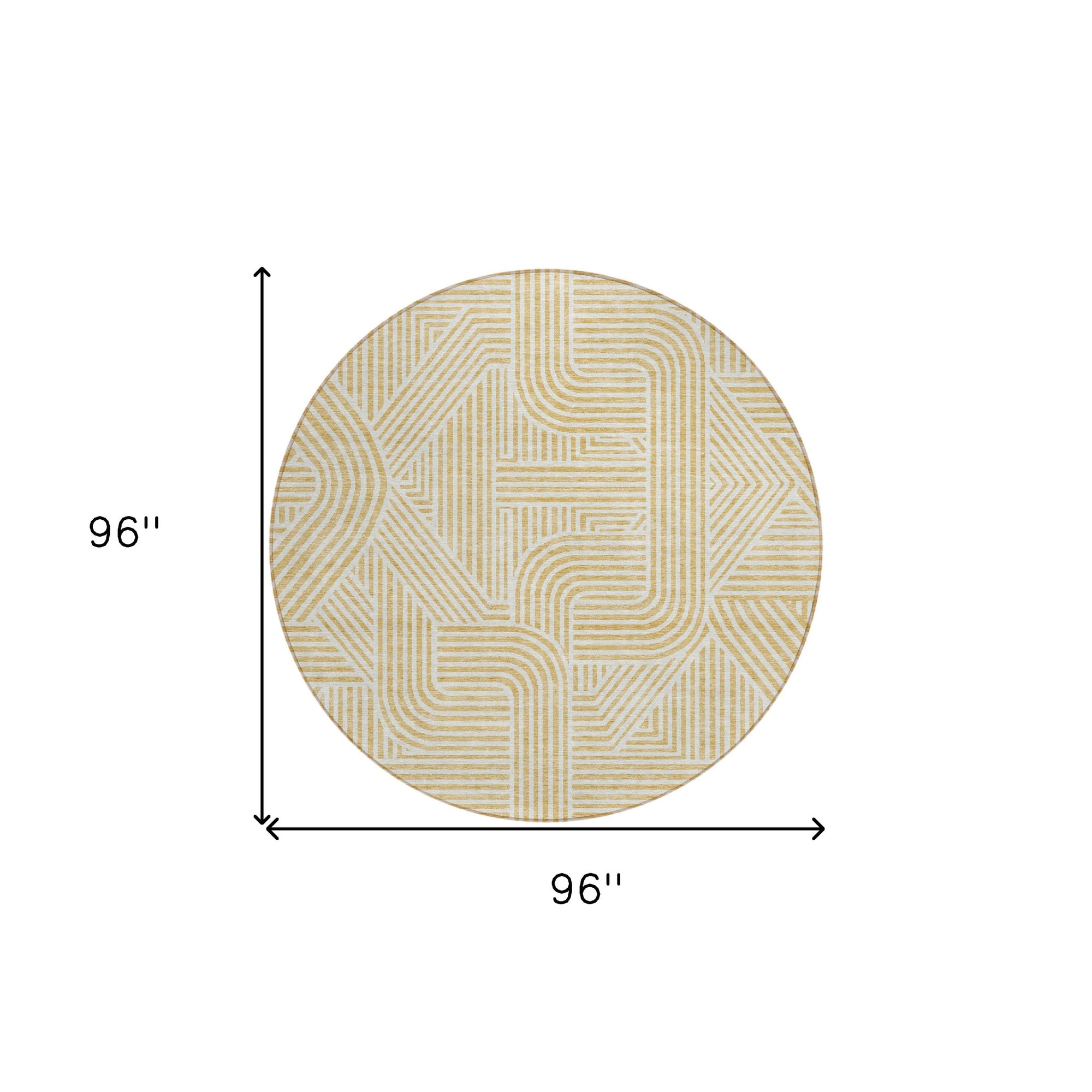 8' Gold And Beige Round Abstract Washable Indoor Outdoor Area Rug-2