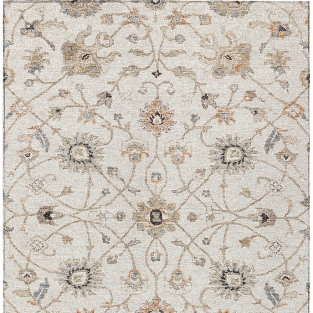 8' X 10' Ivory Brown And Coral Floral Washable Indoor Outdoor Area Rug-6