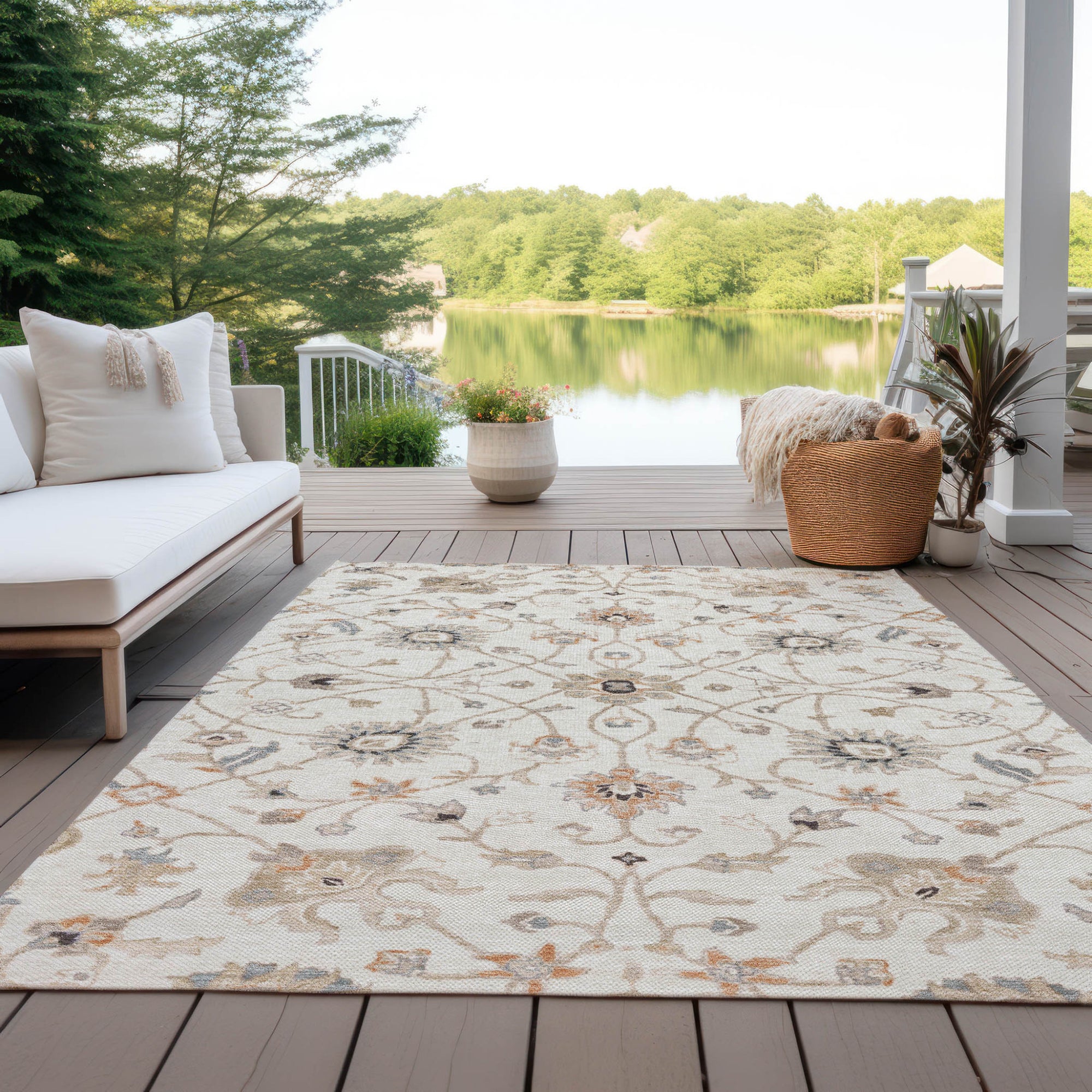 8' X 10' Ivory Brown And Coral Floral Washable Indoor Outdoor Area Rug-7