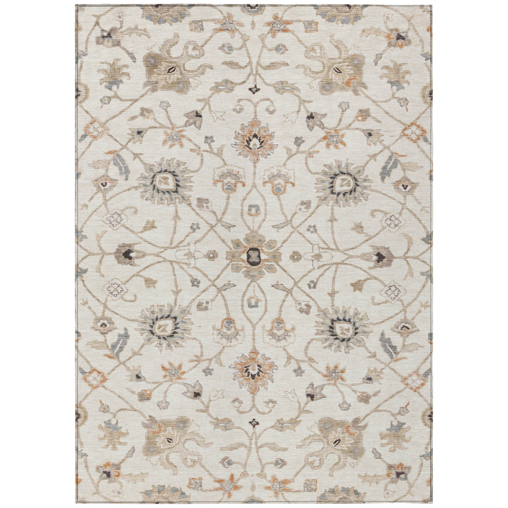 8' X 10' Ivory Brown And Coral Floral Washable Indoor Outdoor Area Rug-1