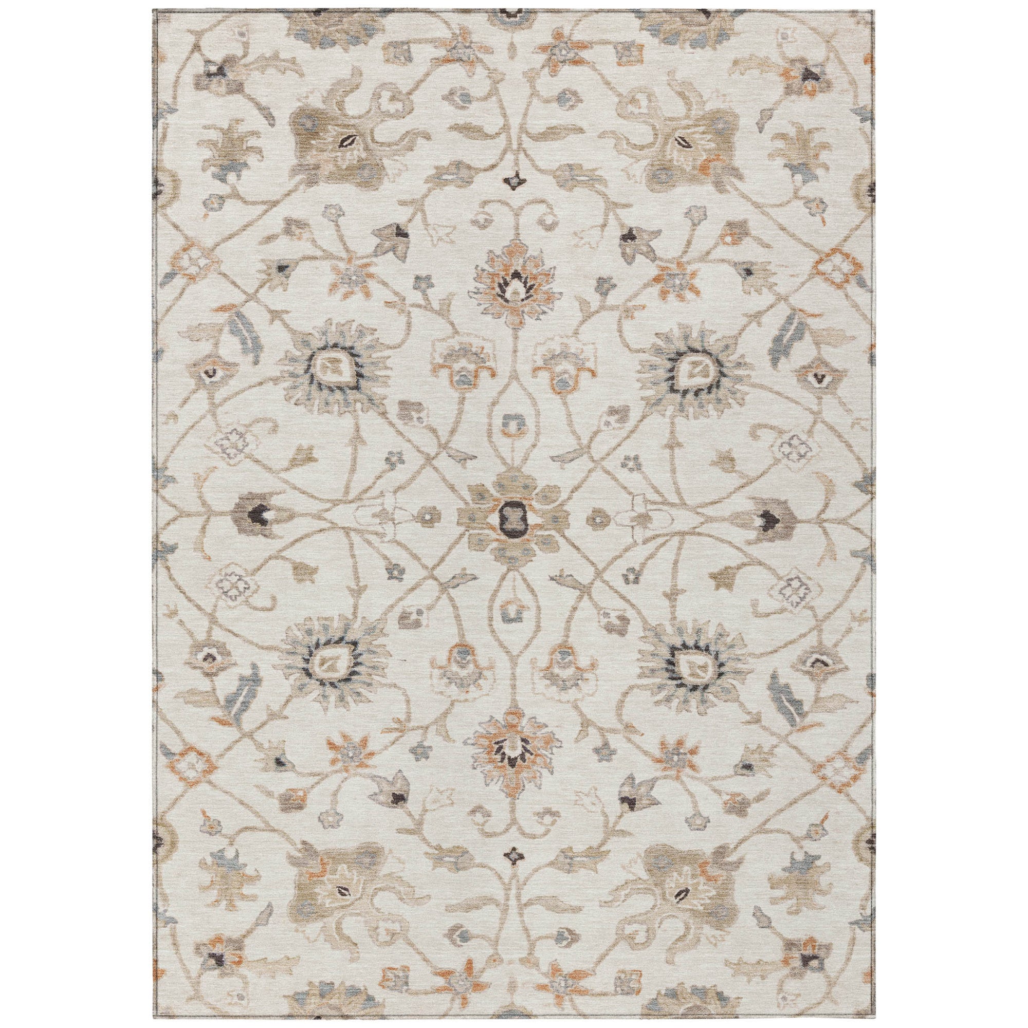 8' X 10' Ivory Brown And Coral Floral Washable Indoor Outdoor Area Rug-1