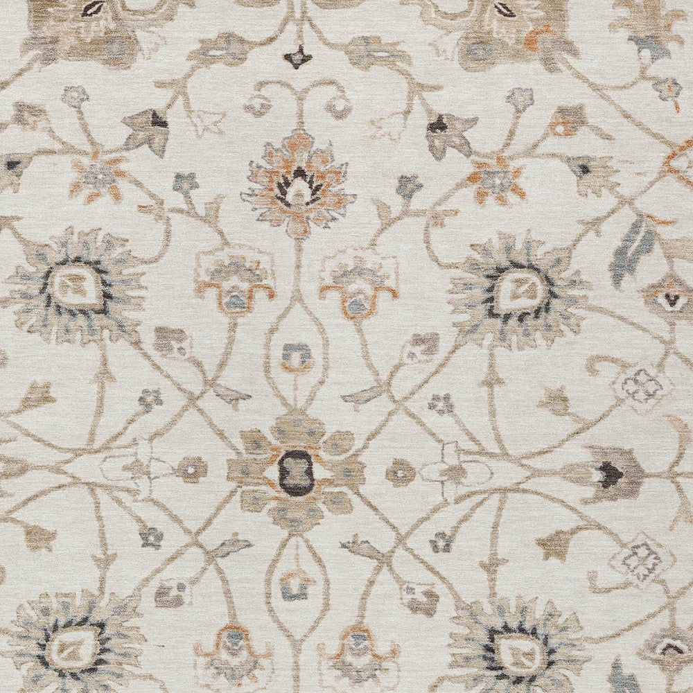 8' X 10' Ivory Brown And Coral Floral Washable Indoor Outdoor Area Rug-5