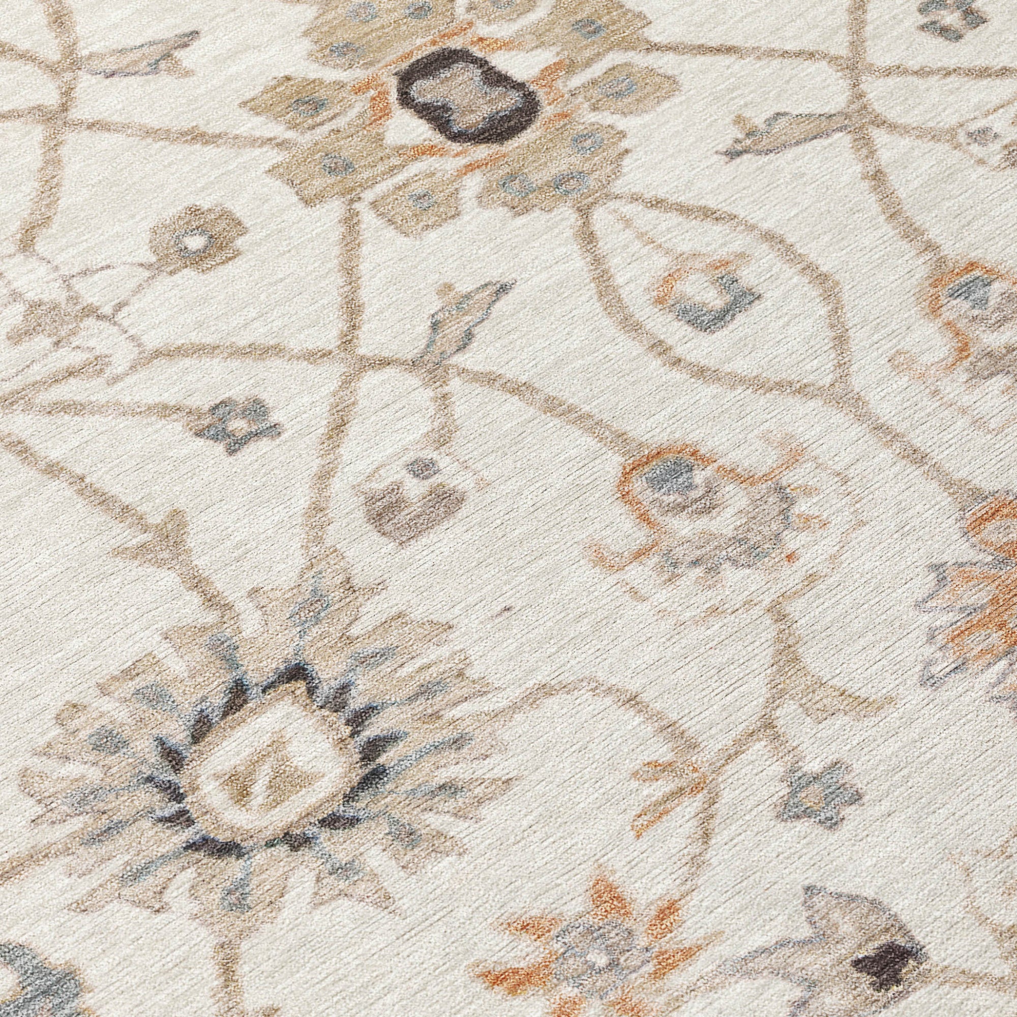 8' X 10' Ivory Brown And Coral Floral Washable Indoor Outdoor Area Rug-4