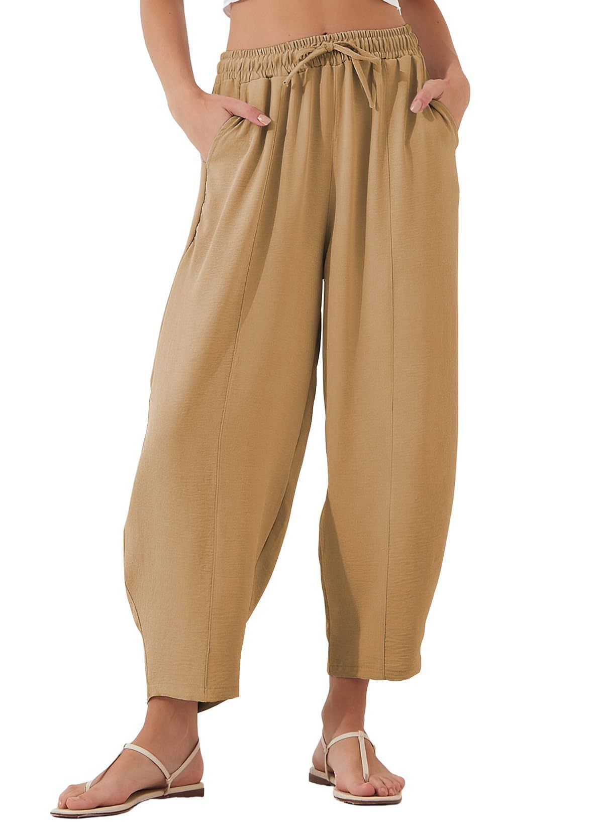 Pleated Mid-waist Straight Loose Casual Cotton And Linen Cropped Pants