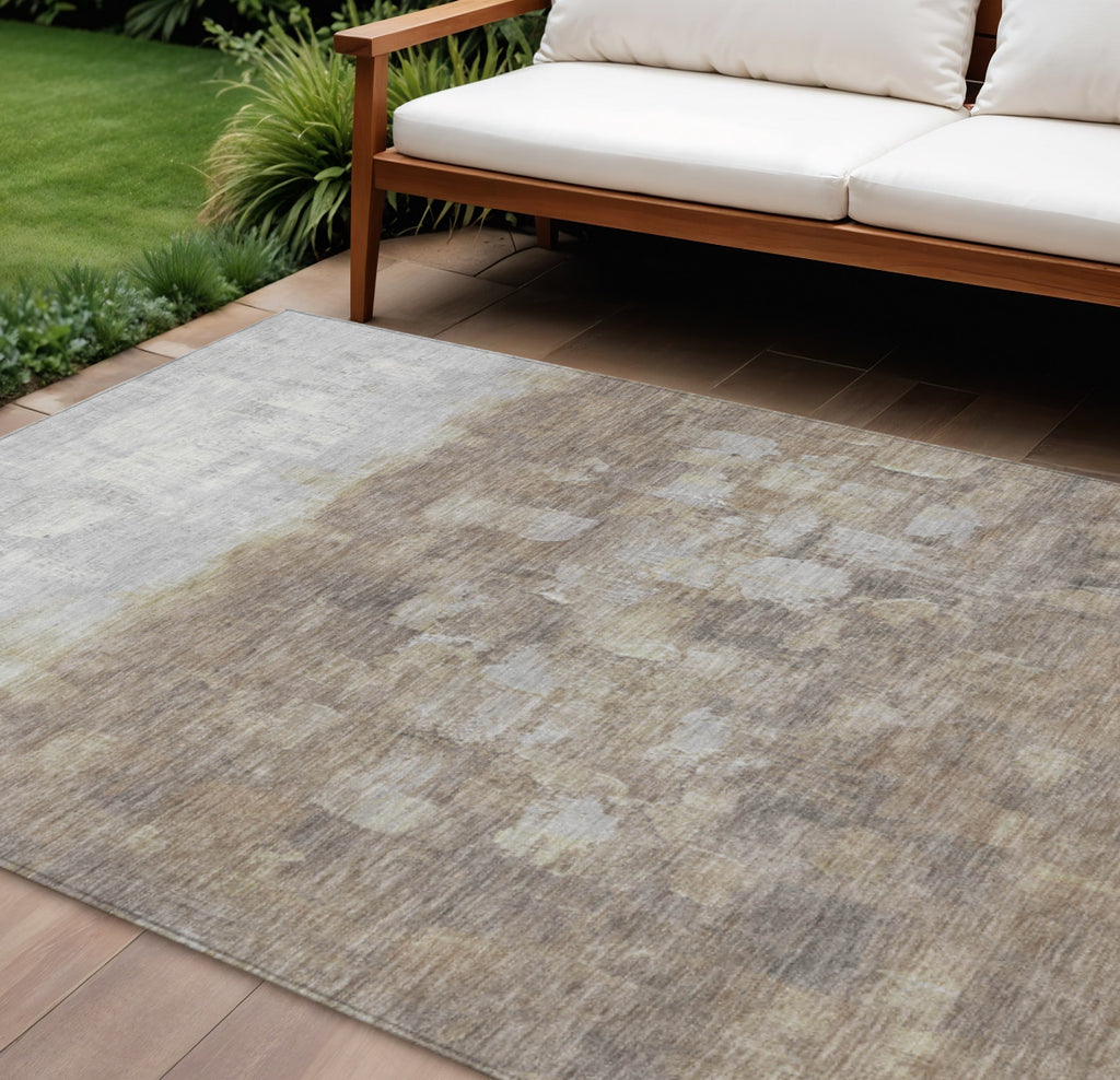 8' X 10' Taupe And Silver Abstract Washable Indoor Outdoor Area Rug-0