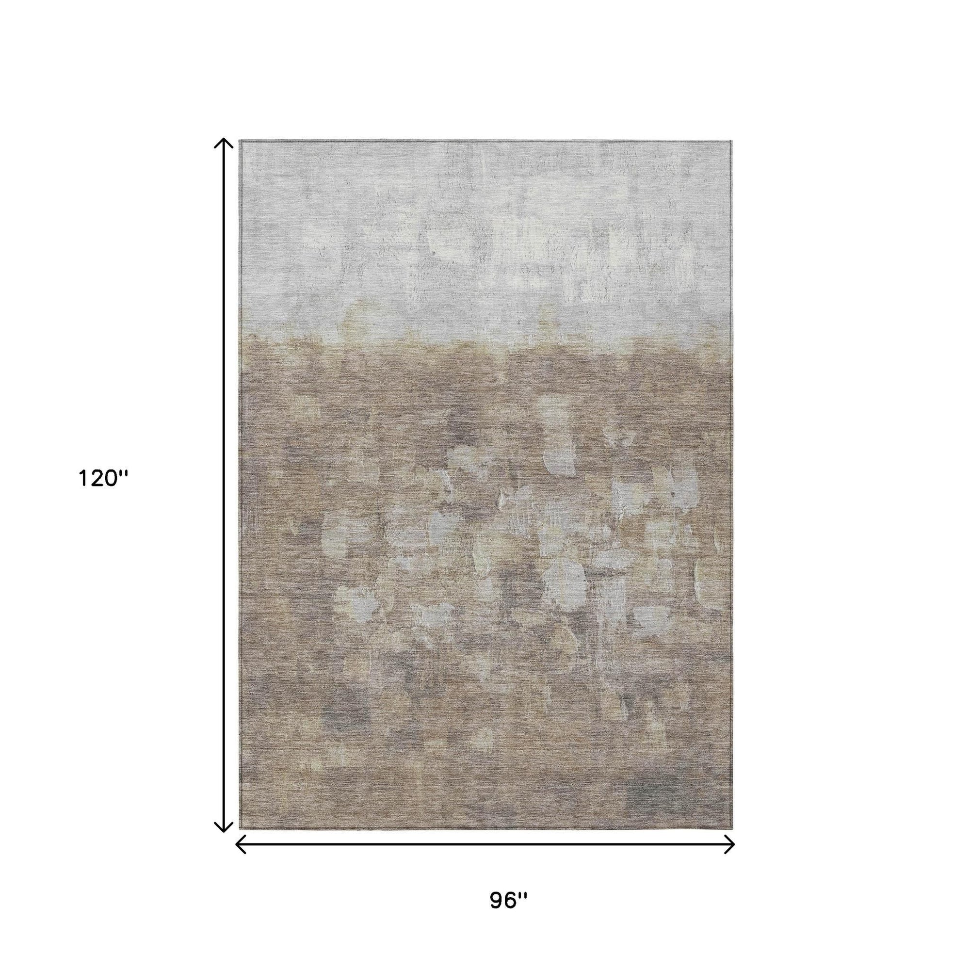 8' X 10' Taupe And Silver Abstract Washable Indoor Outdoor Area Rug-6