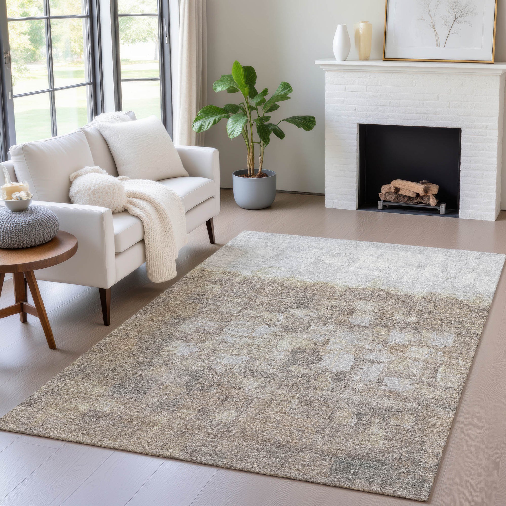 8' X 10' Taupe And Silver Abstract Washable Indoor Outdoor Area Rug-3