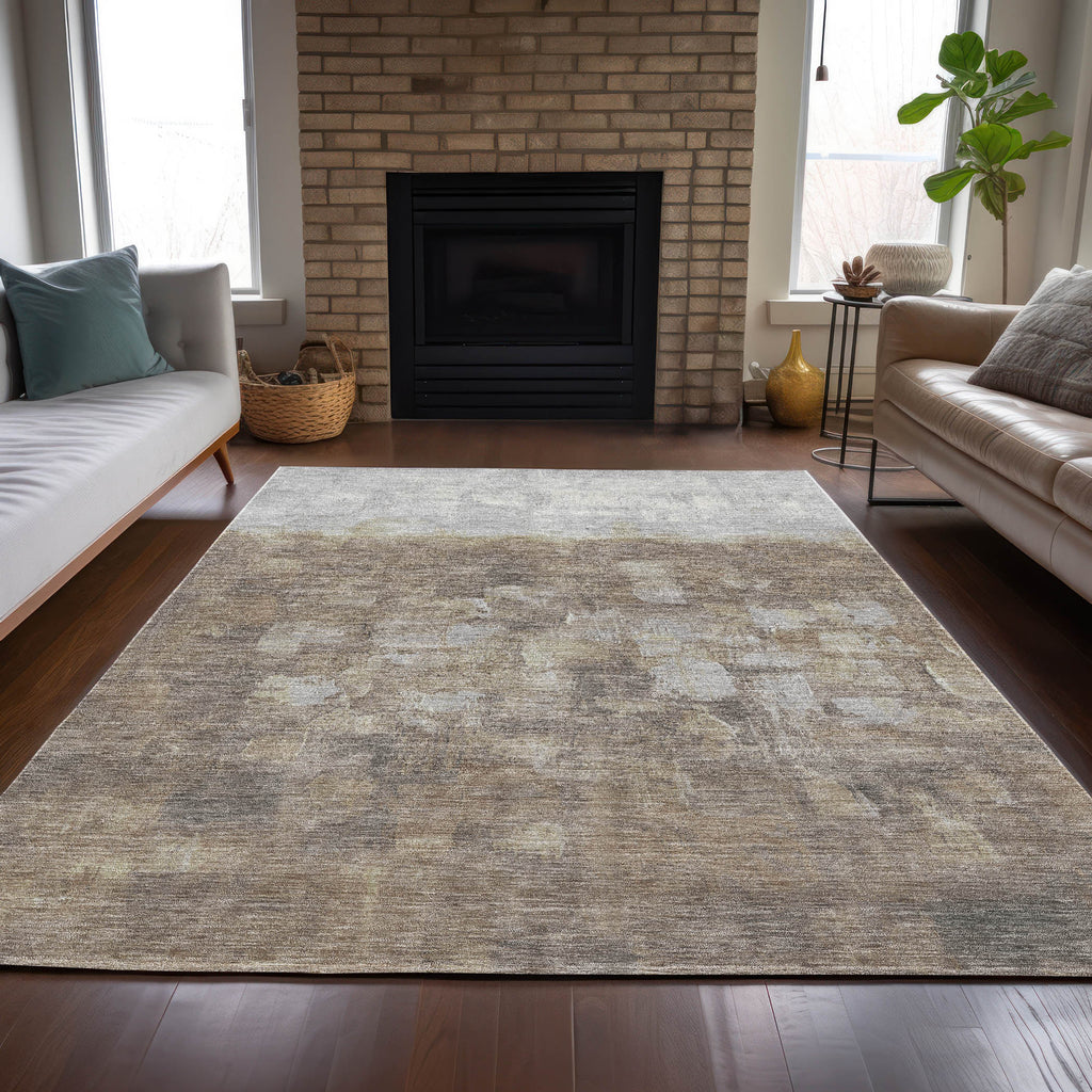 8' X 10' Taupe And Silver Abstract Washable Indoor Outdoor Area Rug-4