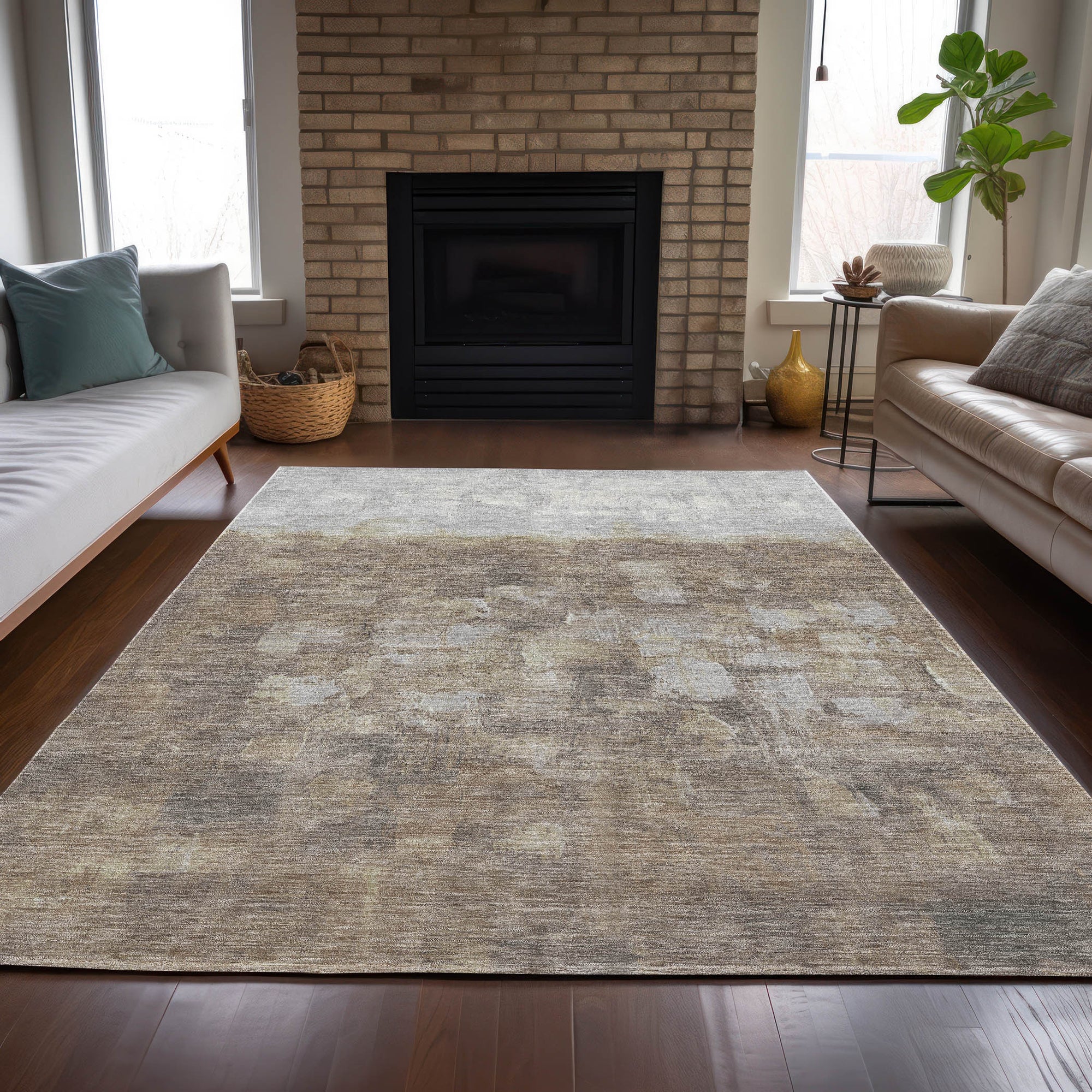 8' X 10' Taupe And Silver Abstract Washable Indoor Outdoor Area Rug-4