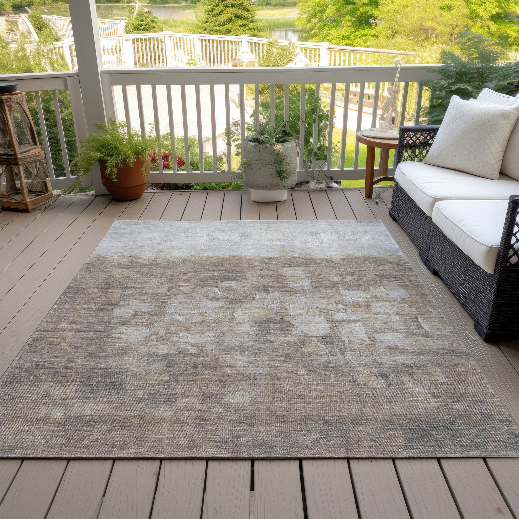 8' X 10' Taupe And Silver Abstract Washable Indoor Outdoor Area Rug-5