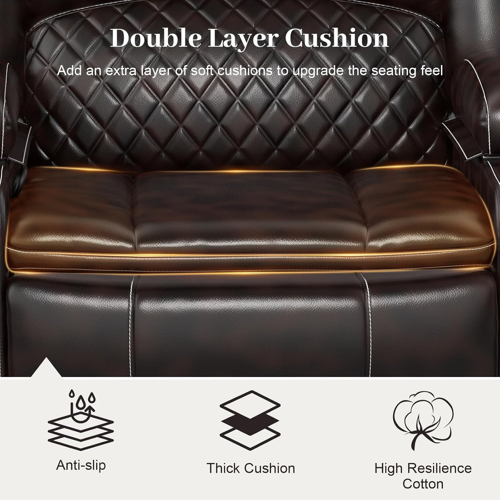 3 Seater Recliner Sofa Set with 2-Tier Cushion, 3+1 Pieces in Living Room, 3 Seater Reclining Couch Leather with Removable Console, 1 Oversize Recliner Chair Sofa Seat-4