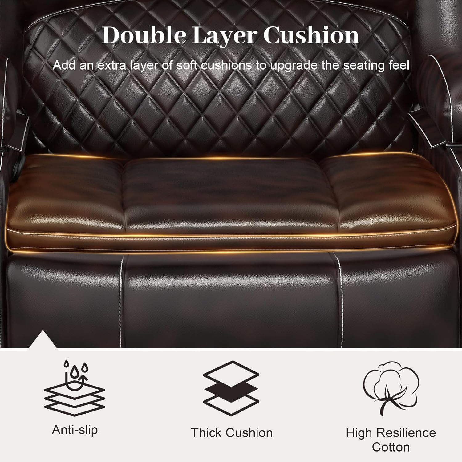 3 Seater Recliner Sofa Set with 2-Tier Cushion, 3+1 Pieces in Living Room, 3 Seater Reclining Couch Leather with Removable Console, 1 Oversize Recliner Chair Sofa Seat-4