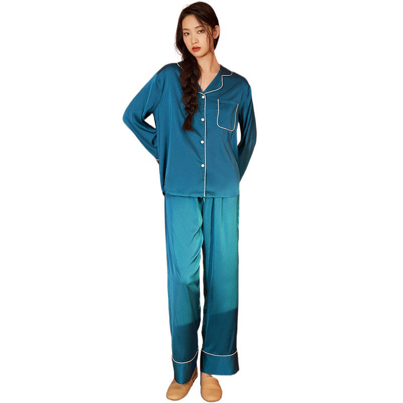 Simple Casual Satin Chiffon Pajamas Long-sleeved Trousers Home Wear Suit
