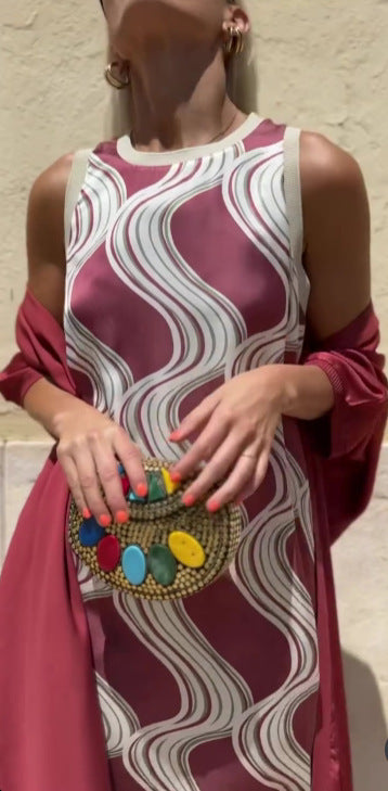 New Women's Printed Dress With Cloak Suit
