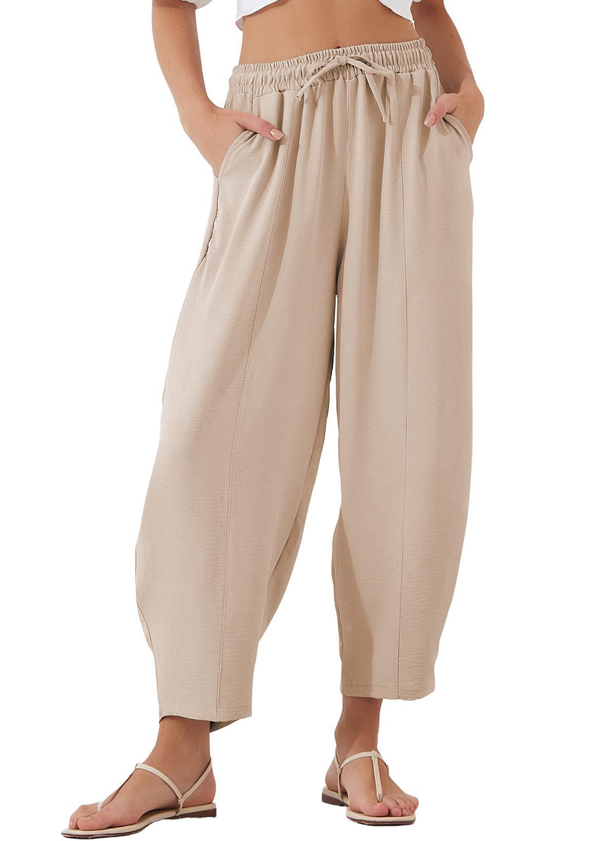 Pleated Mid-waist Straight Loose Casual Cotton And Linen Cropped Pants