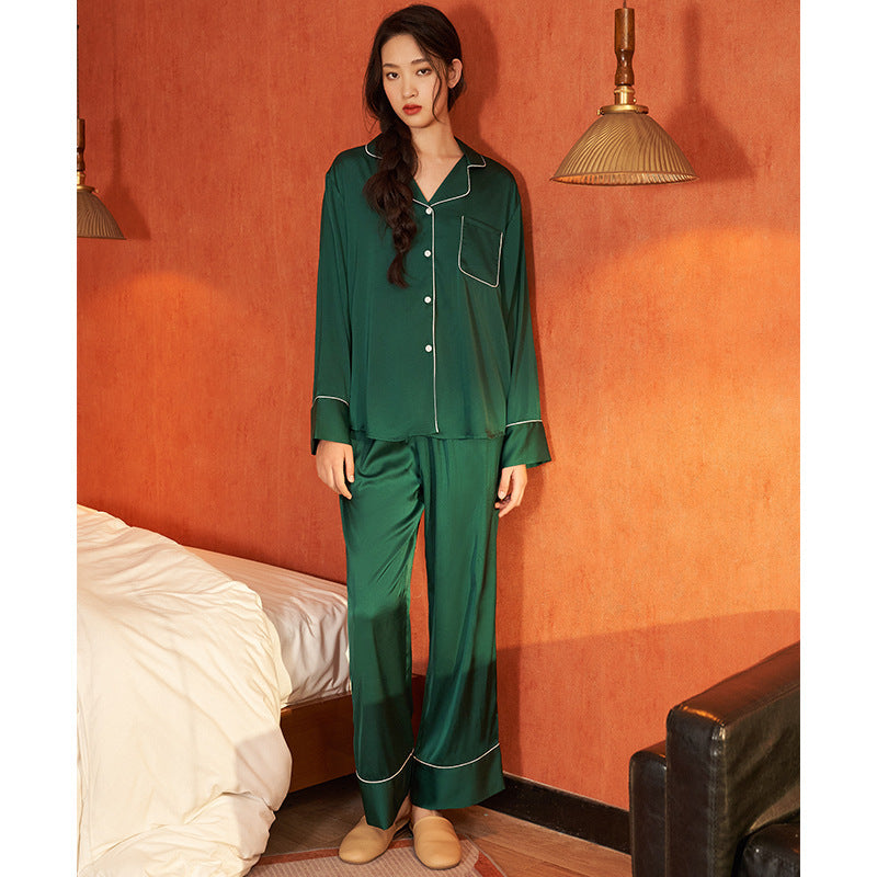 Simple Casual Satin Chiffon Pajamas Long-sleeved Trousers Home Wear Suit