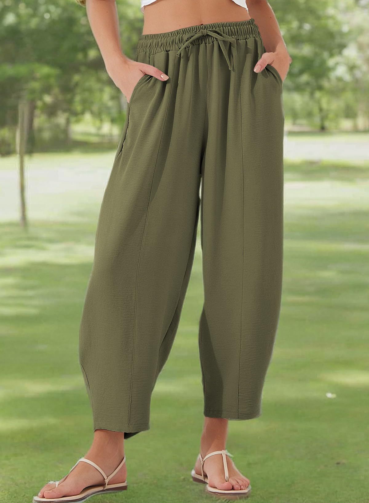 Pleated Mid-waist Straight Loose Casual Cotton And Linen Cropped Pants