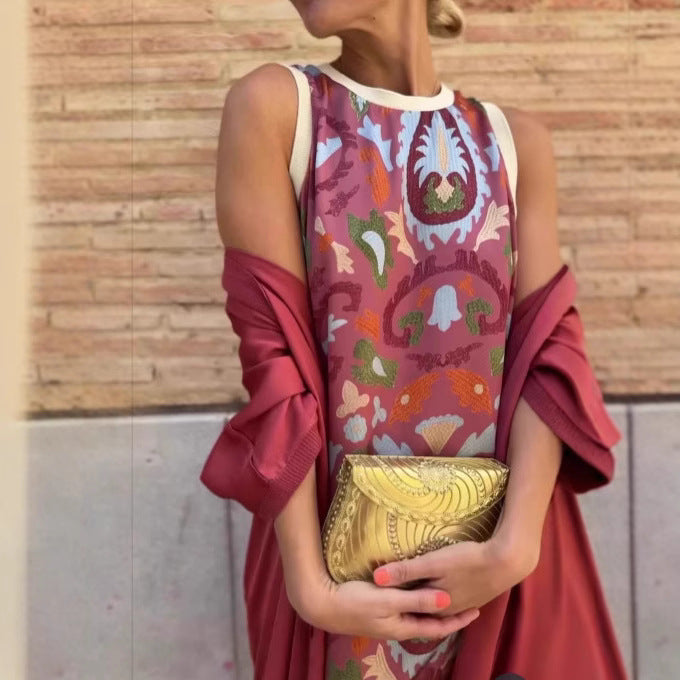 New Women's Printed Dress With Cloak Suit