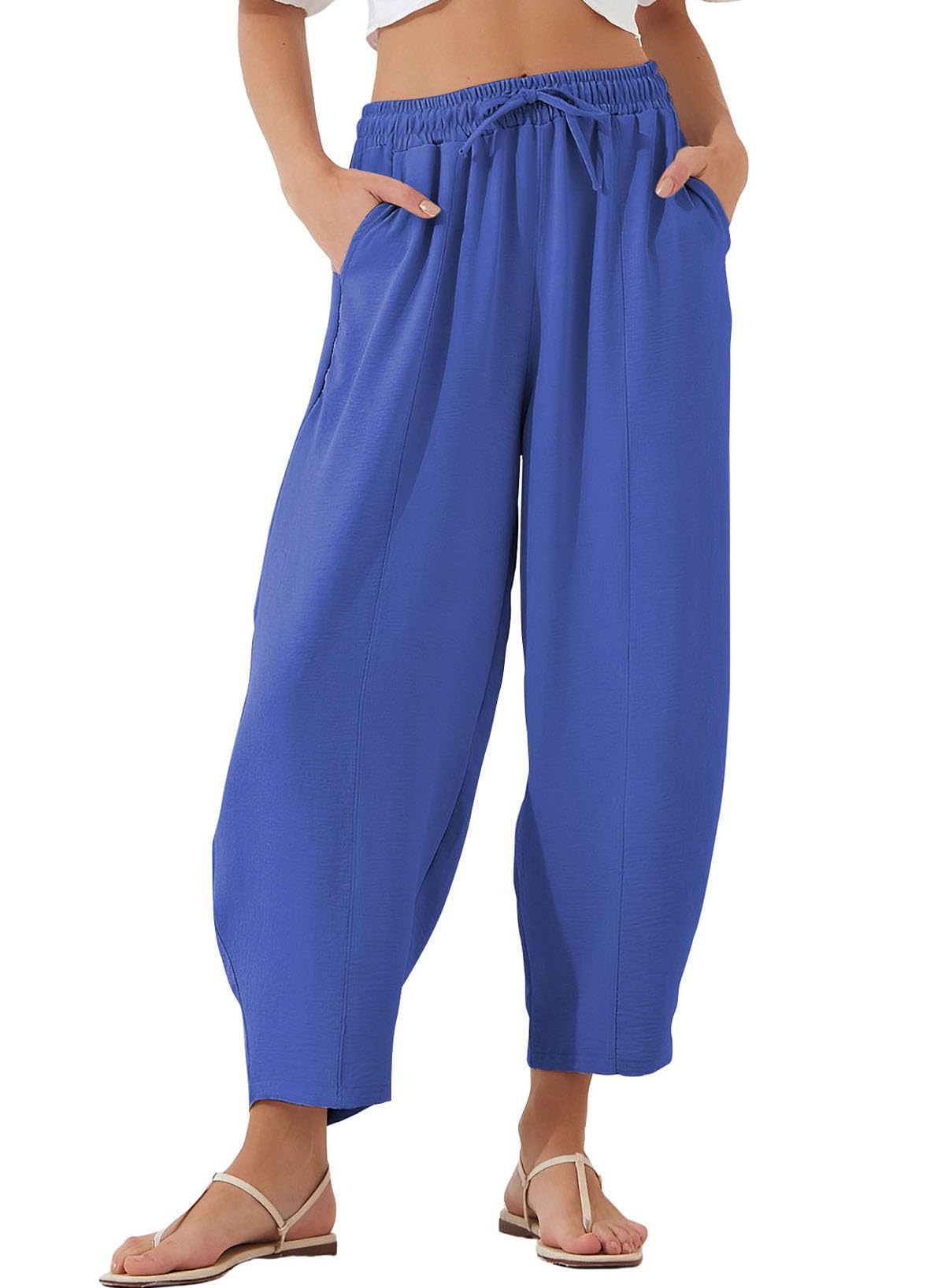Pleated Mid-waist Straight Loose Casual Cotton And Linen Cropped Pants