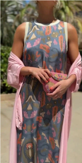New Women's Printed Dress With Cloak Suit