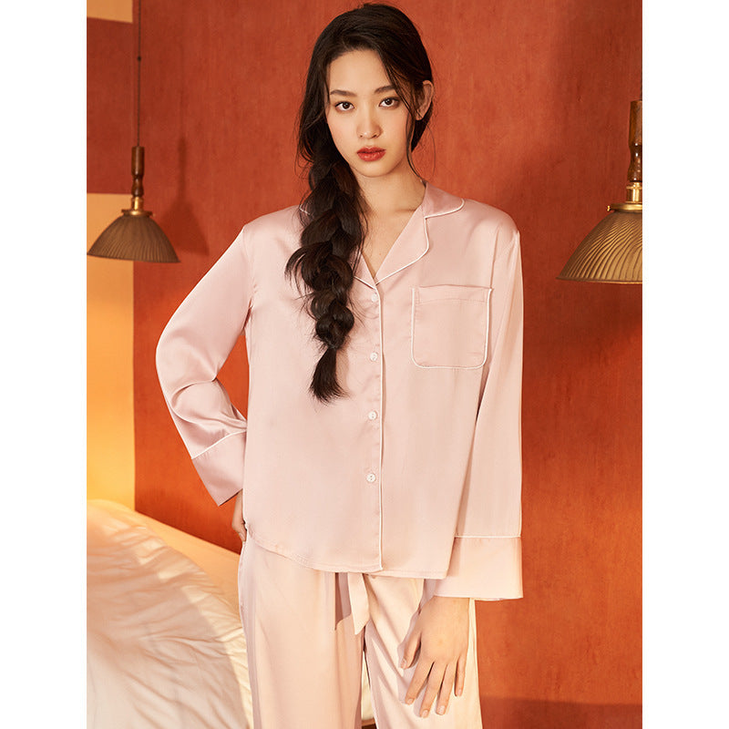 Simple Casual Satin Chiffon Pajamas Long-sleeved Trousers Home Wear Suit