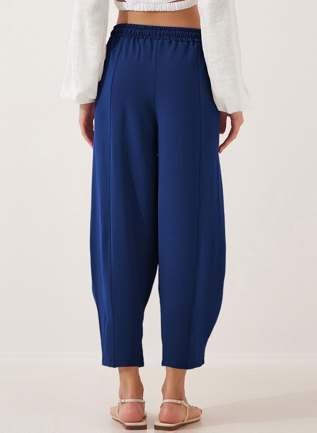 Pleated Mid-waist Straight Loose Casual Cotton And Linen Cropped Pants