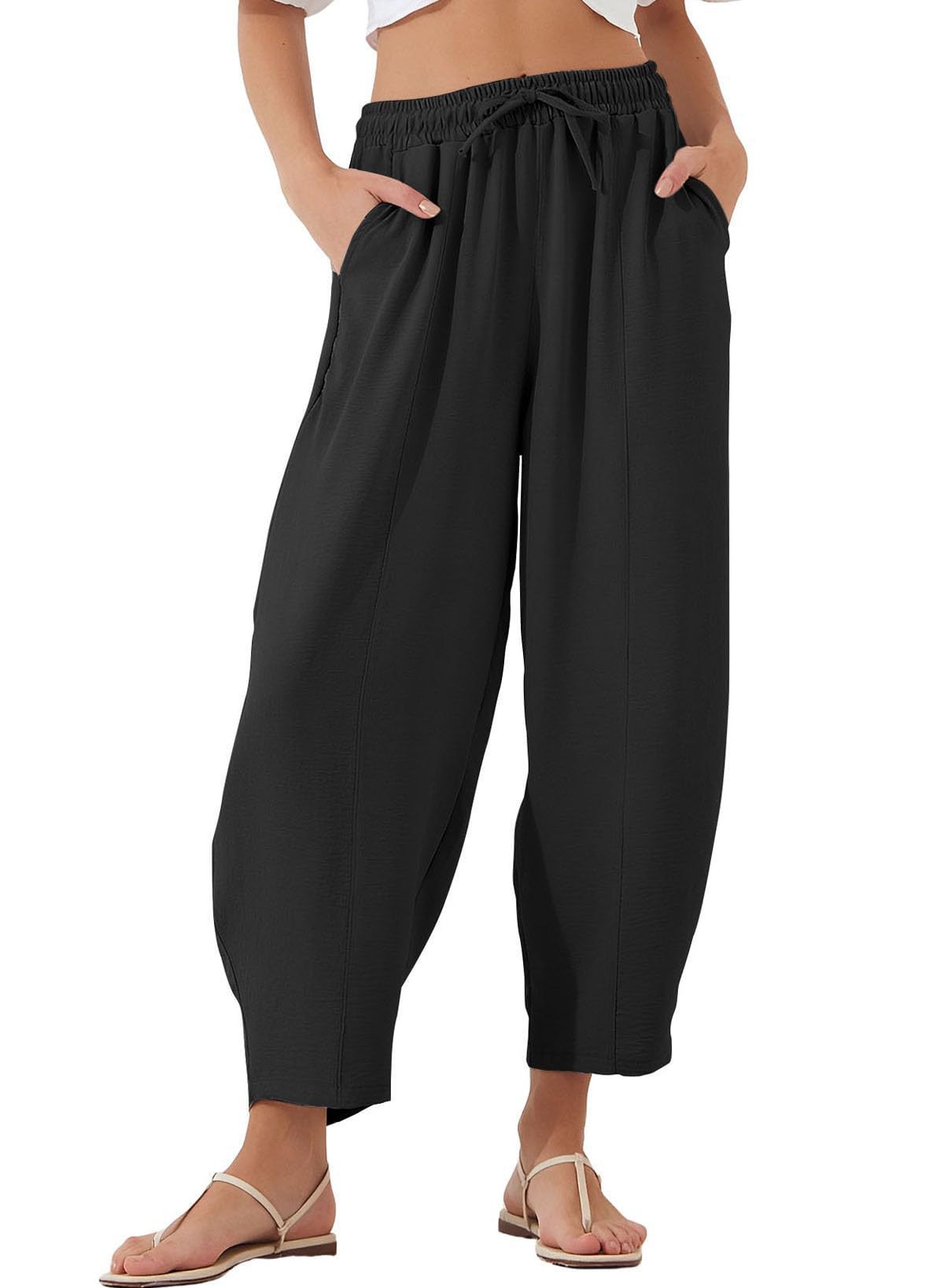 Pleated Mid-waist Straight Loose Casual Cotton And Linen Cropped Pants