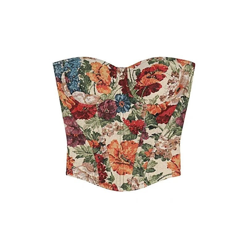 Hot Girl Oil Painting Camisole Floral Strapless Vest