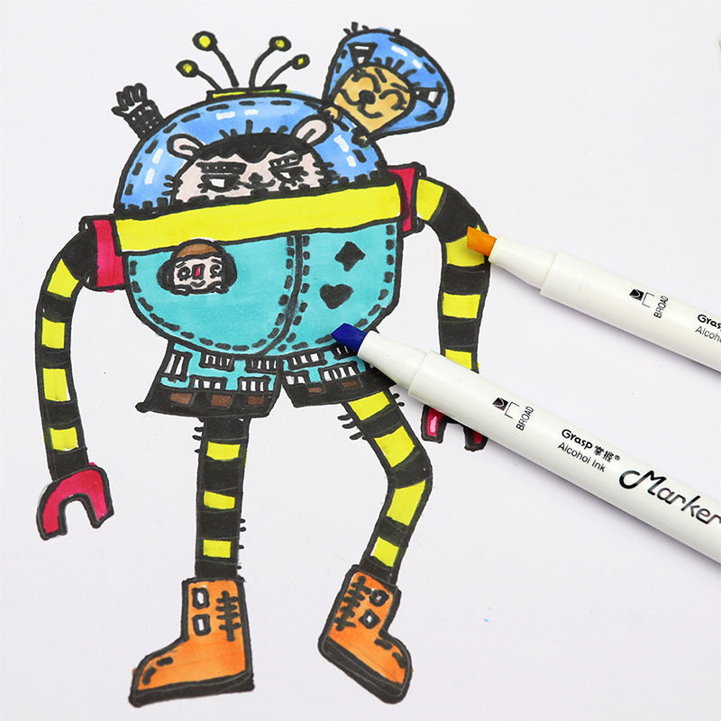 Master Double-headed Marker Art Brush Painting Set Oily 48-color Animation Hand-painting