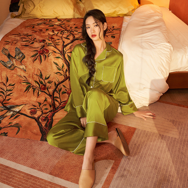 Simple Casual Satin Chiffon Pajamas Long-sleeved Trousers Home Wear Suit