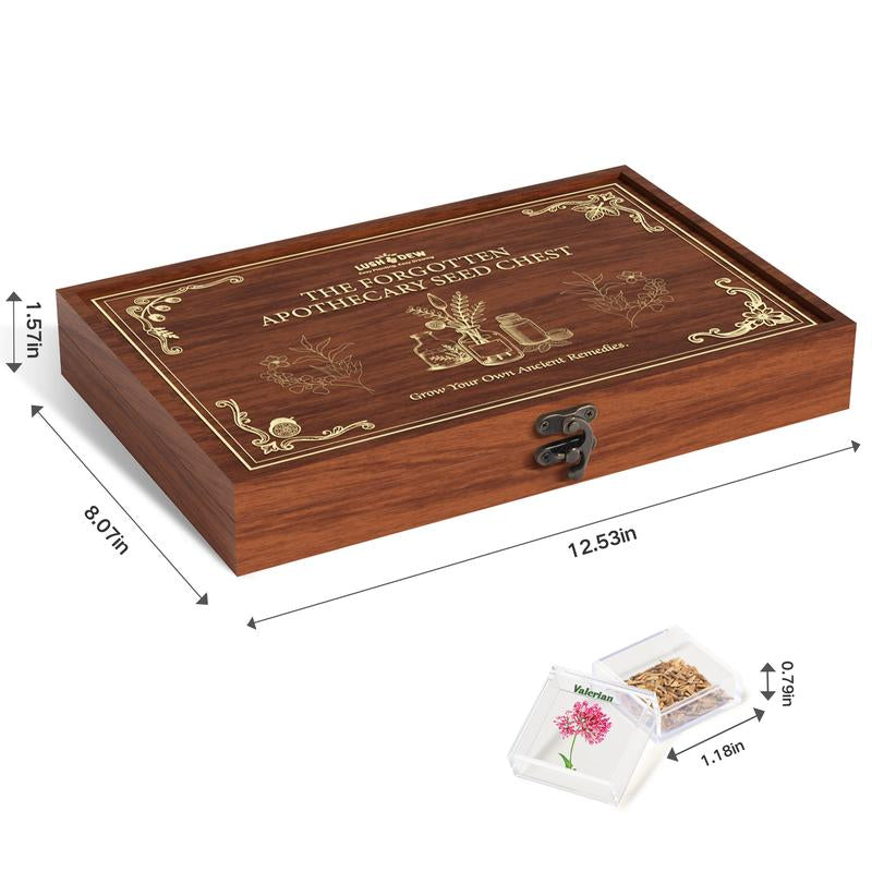 LUSH&DEW the Forgotten Apothecary Seed Chest - 40 Varieties of Non-Gmo Medicinal Herb Seeds in Elegant Wooden Display Box for Gardening Enthusiasts