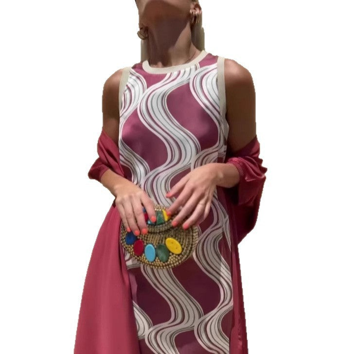 New Women's Printed Dress With Cloak Suit