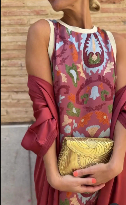 New Women's Printed Dress With Cloak Suit